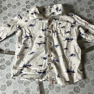 Old Navy 3T White Boat Patterned Long Sleeve Button Up